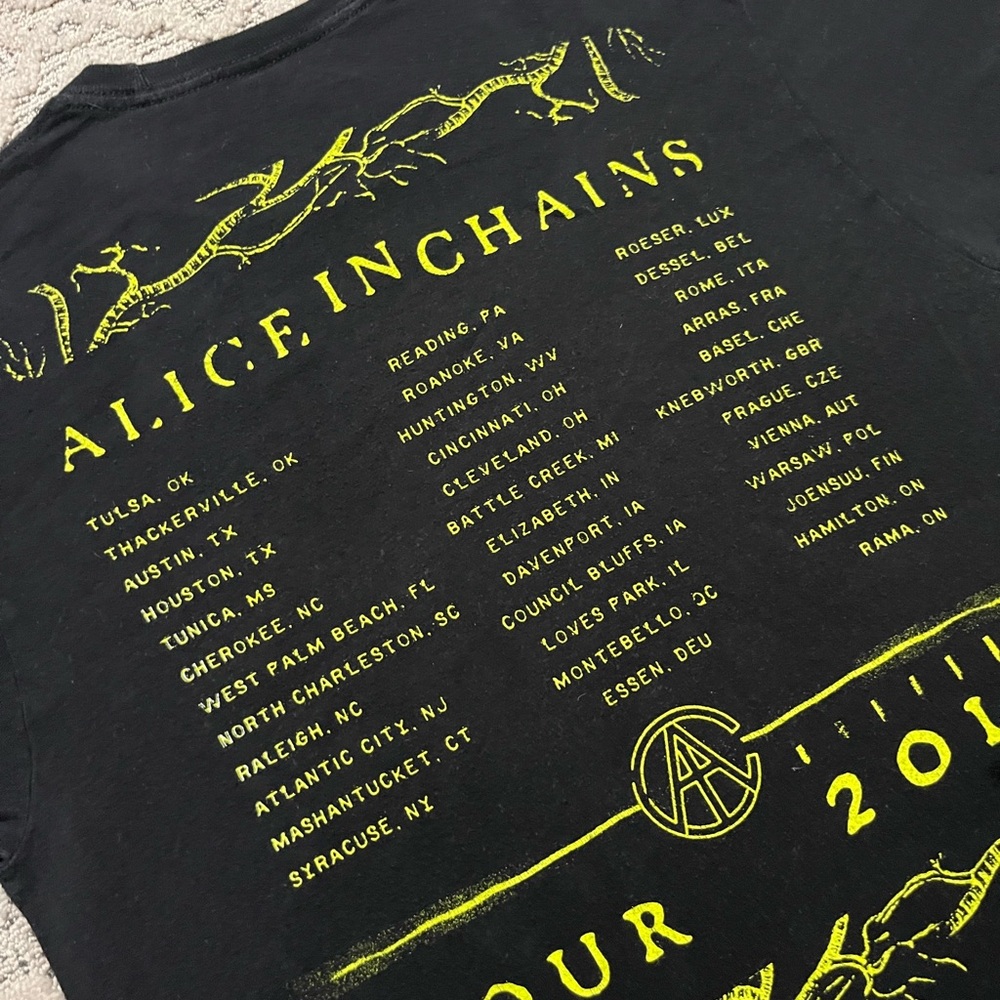 🎸 '14 Alice In Chains Band Green Tree Root Veinage Neon Logo 2 Side Tour T Shirt - Picture 13 of 16